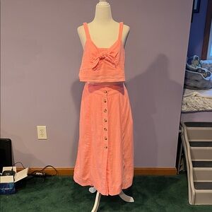 2 piece bright pink linen skirt set size XS/S